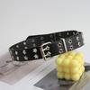 Punk Style Women Men Black Faux Leather Belt With Metal Chain Decor Double Row Buckle Casual Jeans Accessory