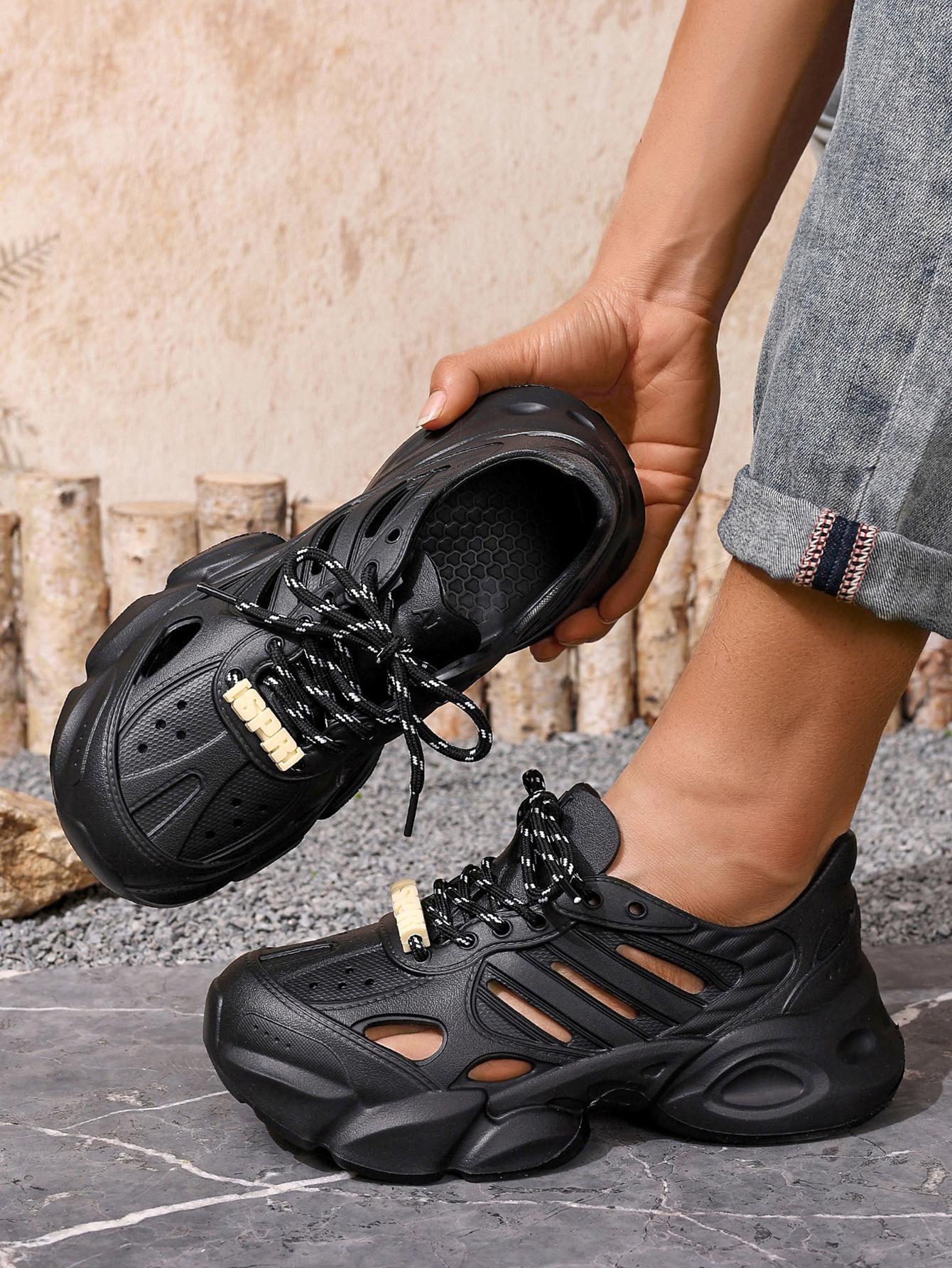 

Dad hole shoes men s fashion sports summer 2025 outer wear new thick-soled heightening wading shoes 40 чёрный