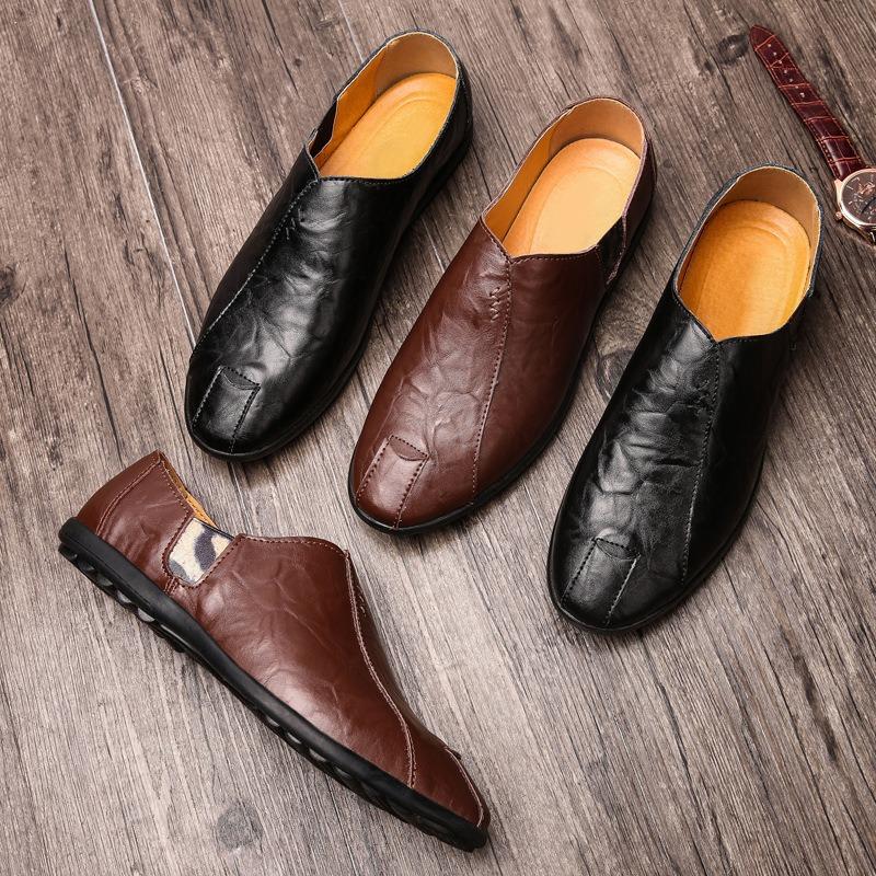 Men's shoes spring and autumn new casual business leather shoes lazy work shoes driving shoes dad shoes breathable Doudou shoes