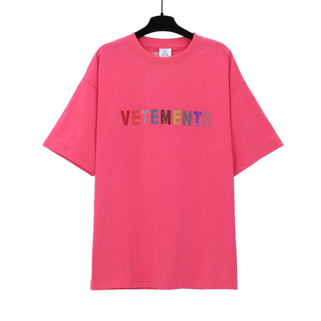 T-shirt in cotone puro a doppia filatura, lavata e invecchiata, con stampa di lettere Vetements, versione alta transfrontaliera, per uomo e donna