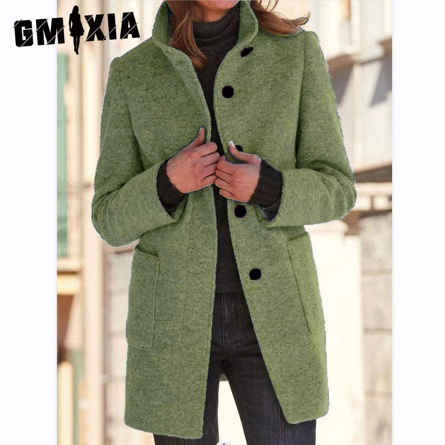 GMXIA Dame Vintage Casual rutenettprint Høst Vinter Langermet POLO Hals Jakker & Kåper