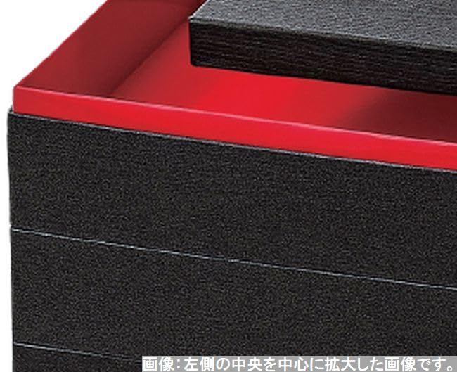 Outdoor Lunch Box Made in 3 Washi Black Wood Grain x x J-kitchens (Lunch Box) Japan, Tiers, 6.5 inches, Paper, Interior, Red, 20.7cm 20.7cm 17.0cm