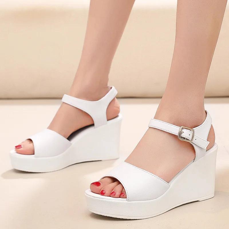 6cm 8cm 10cm Small Size 33-43 Comfortable Thick Bottom Green Sandals Platform Wedges Shoes 2025 Summer High Heels Sandals Office