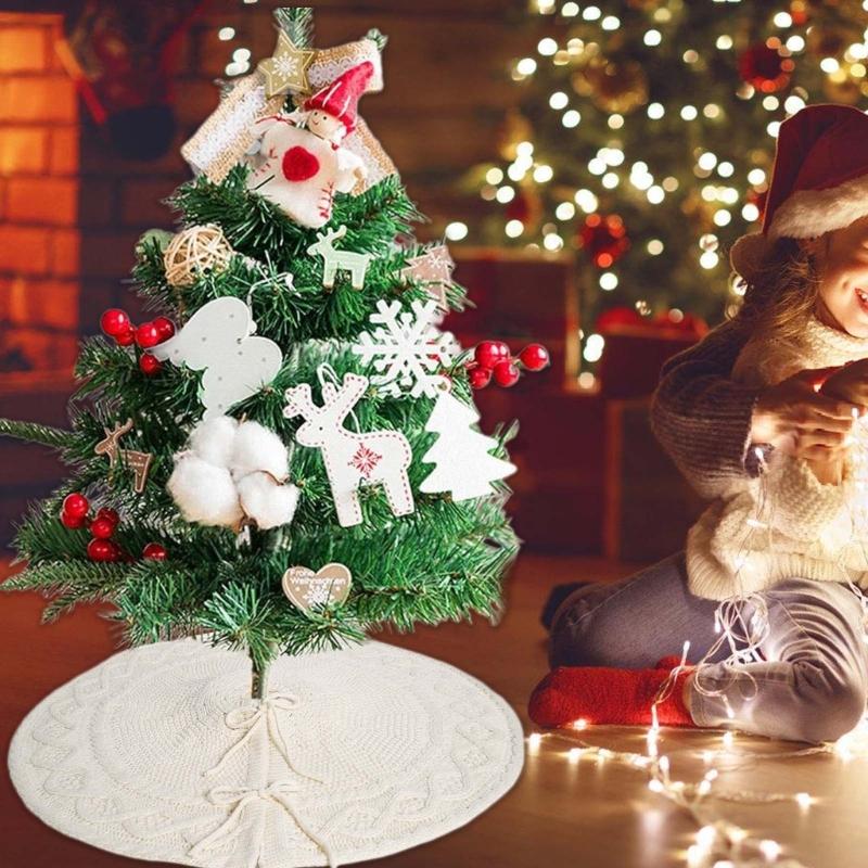 Adjustable Size Christmas Tree Base Rings Handmade White Tree Skirt Elegant Tree Stadn Skirt for Festival Decors