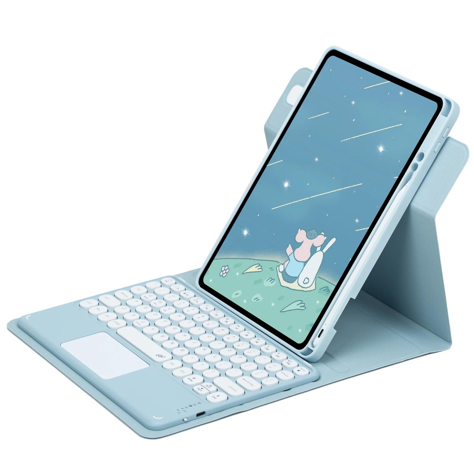 

Чехол-клавиатура с вращением на 360° для планшетов iPad 11 A16 11 дюймов Чехол для iPad 11-го поколения A16 Чехол A3355 A3356 A3354 Funda German небесно-голубой