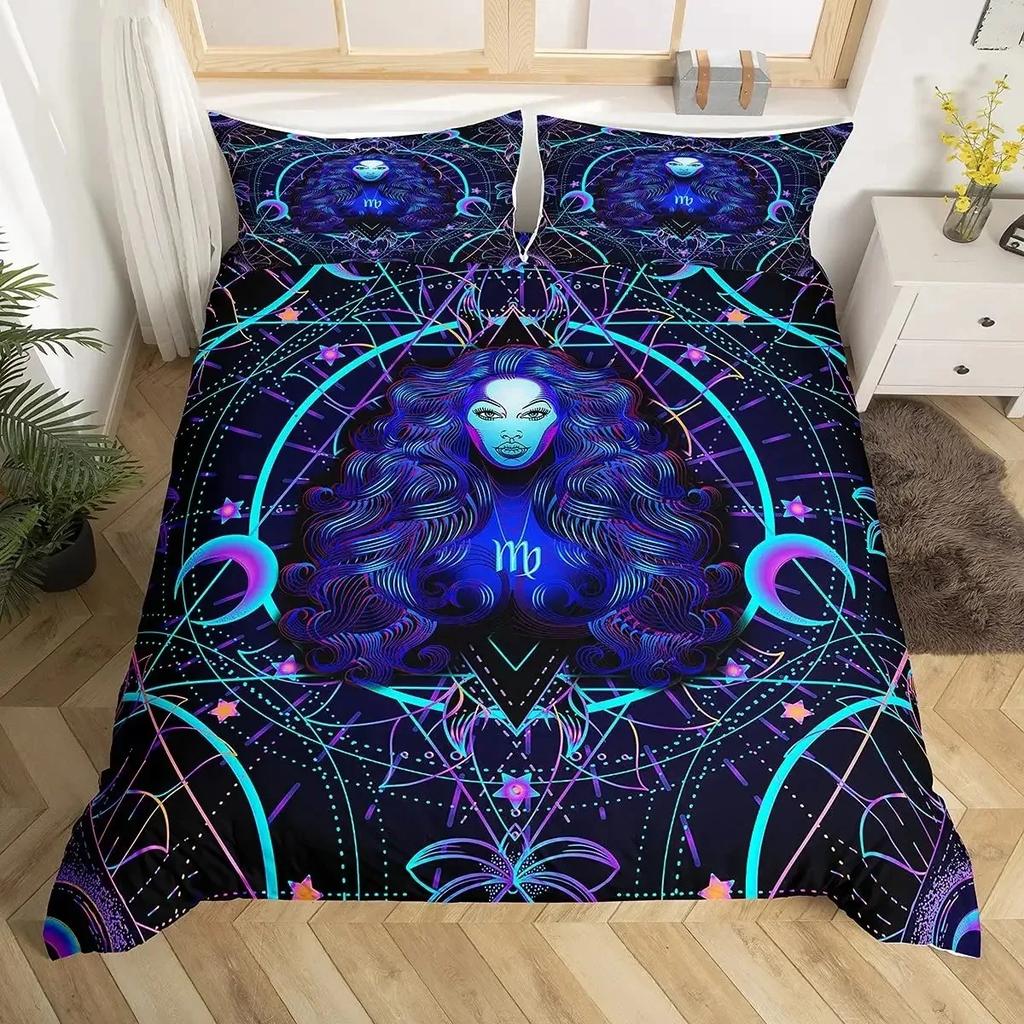 Zwillinge Königin König Bettbezug Sternbild Horoskop Bettdeckenbezug Astrologie Galaxie Bettwäscheset Stern Polyester Steppdeckenbezug
