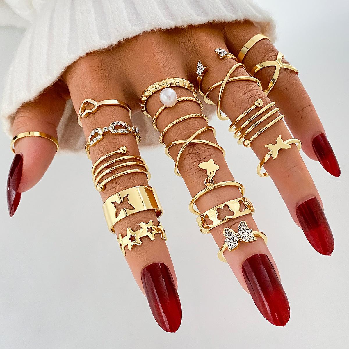 Simple Colored Beach Ring - Retro Butterfly Ring Set Combination