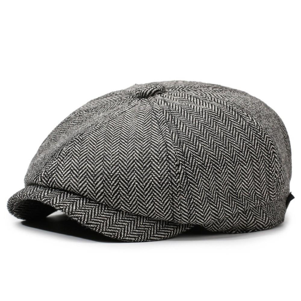 Autumn Winter Casual Men Newsboy Hat Retro Style Classic Octagonal Cap Flat Design Tweed Material Flat Peaked Cap Street Wear серый