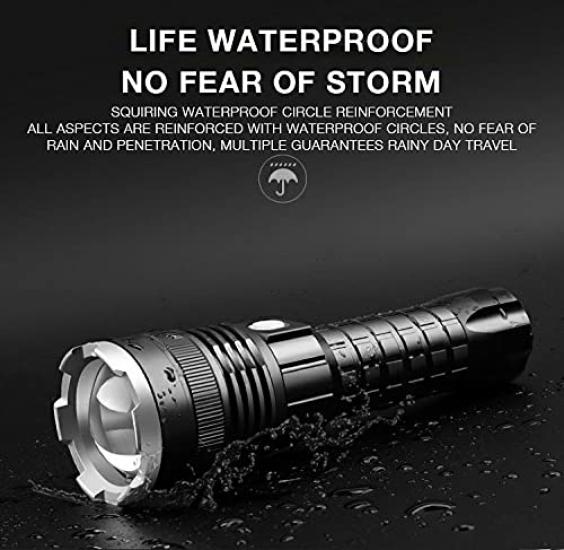 Powerful 5000 Lumens XHP70 LED USB Waterproof and Zoomable Torch Light for Outdoor Emergency Use Flashlight, Rechargeable, Camping,