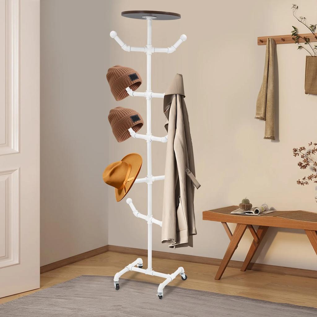 10-Hook Industrial Hat & Coat Stand - Free Standing Hat Rack - Multi-Purpose Storage Organizer for Entryway, Hallway & Bedroom