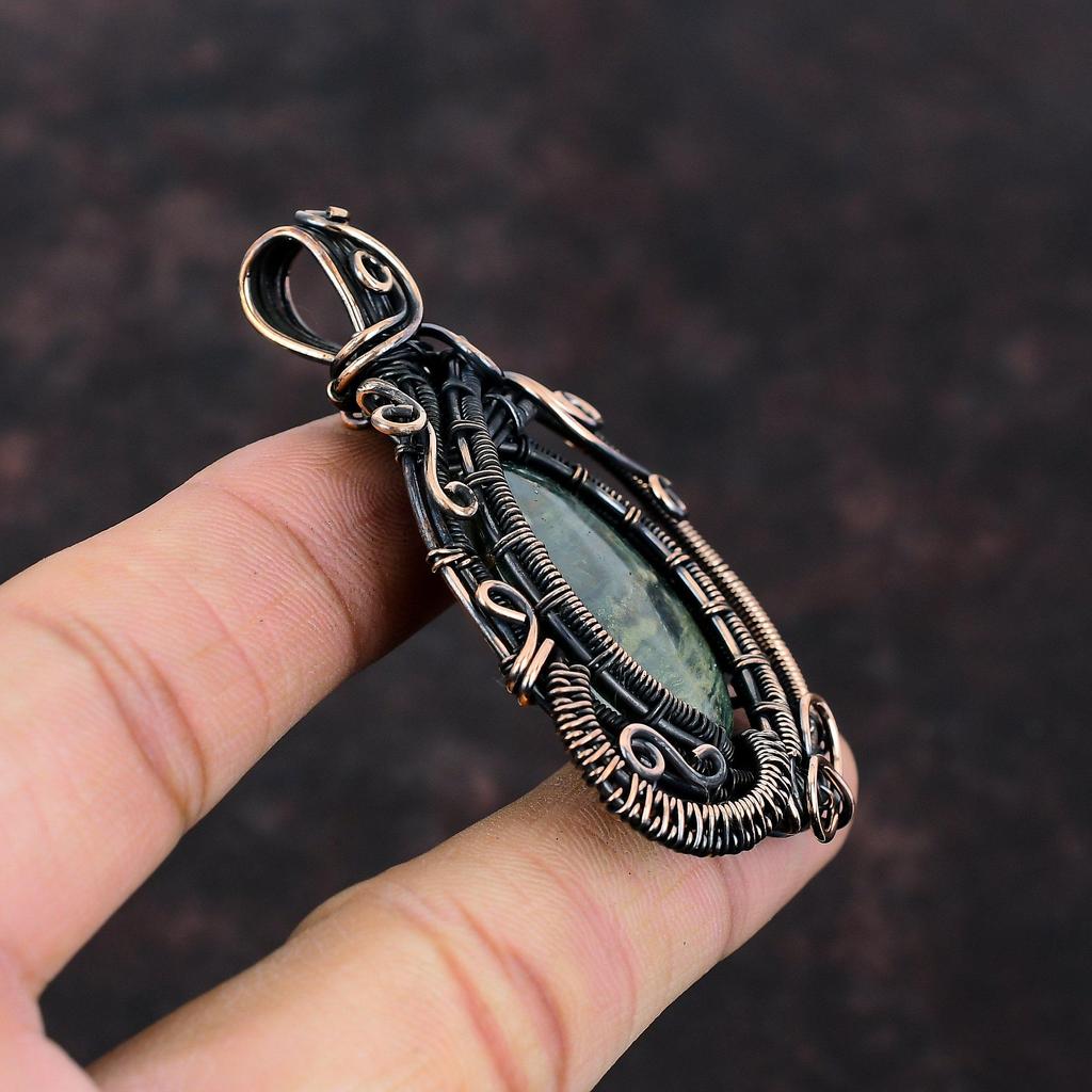 Ocean Jasper Pendant Copper Wire Wrapped Pendant Unique Pendant Genuine Gemstone Jewelry Handmade Ethnic Pendant Gift For Him Copper Jewelry