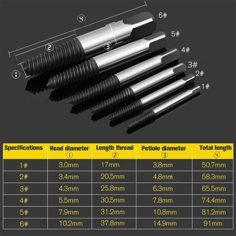 5PCS/6PCS Broken Screwdriver Remove Bit Set Carbon Steel Double Sided Screw Pull Center Bit Removal Tool Set
