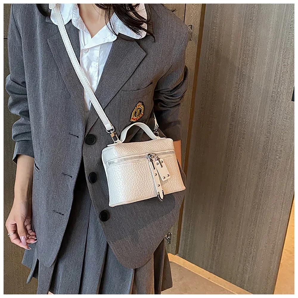 Senior Sense Litchi Leather Mini Square Bag Women's 2025 Summer New Fashion Crossbody Bag Korean Style Portable Popular Shoulder Handbag