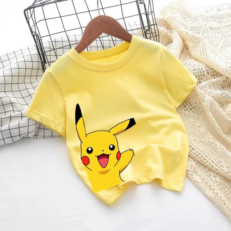 Pokemon Pikachu Cartoon Boys Girls T-shirt Short-sleeved Cotton O-neck T-shirt Casual Clothes Oversized Kids/Adult Tops