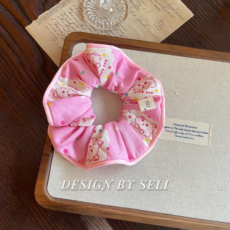 Sweetcat Sweet Kitty Pink Polka Dot Sausage Ring & Scarf Hair Accessories - Girly Korean Style