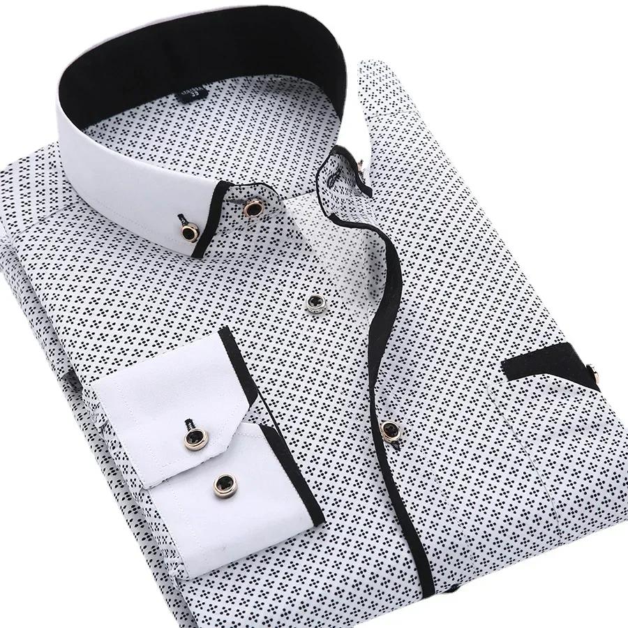 Weiß Großgröße 5XL Herren Hemd 2026 Neu Langarm Slim Fit Button-Down-Kragen Gute Qualität Bedruckte Businesshemden
