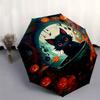 Halloween Black Cat Cauldron Wall Clock Umbrella, Portable 3-Fold Compact Umbrella for Men & Women R146