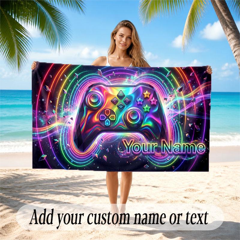 Neon Abstract Theme Beach Towel Personalized Custom Name & Text Soft Quick Dry Beach Towel for Swimming Travel