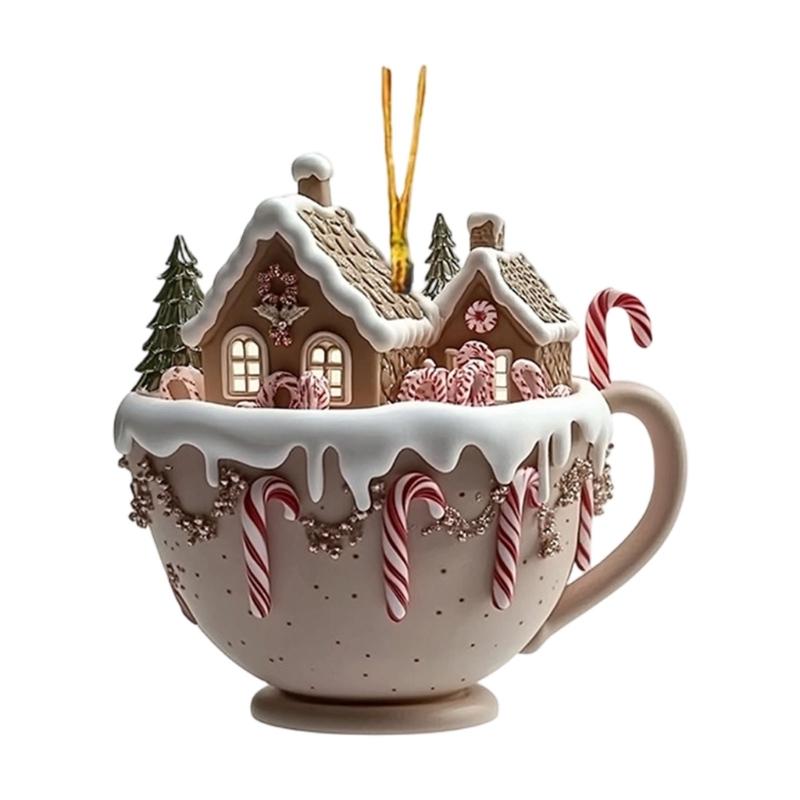 Acrylic Christmas Tree Ornament Cottage Warm Little Coffee Cup Hanging Decoration For Home Coffee House Plant