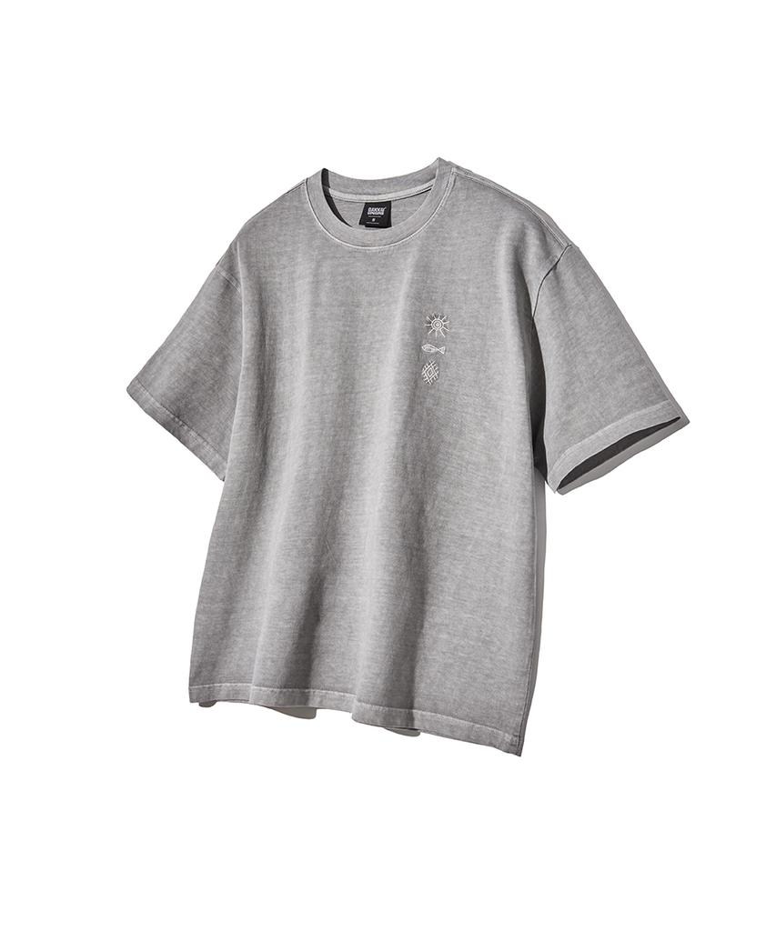 GAKKAI UNIONS Symbol Over-Crop Pigment Embroidered T-Shirt Stone Grey