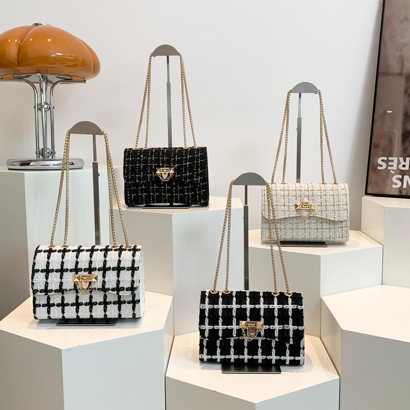 Women's Wool Plaid Chain Bag - Versatile Spring/Summer 2024 Style