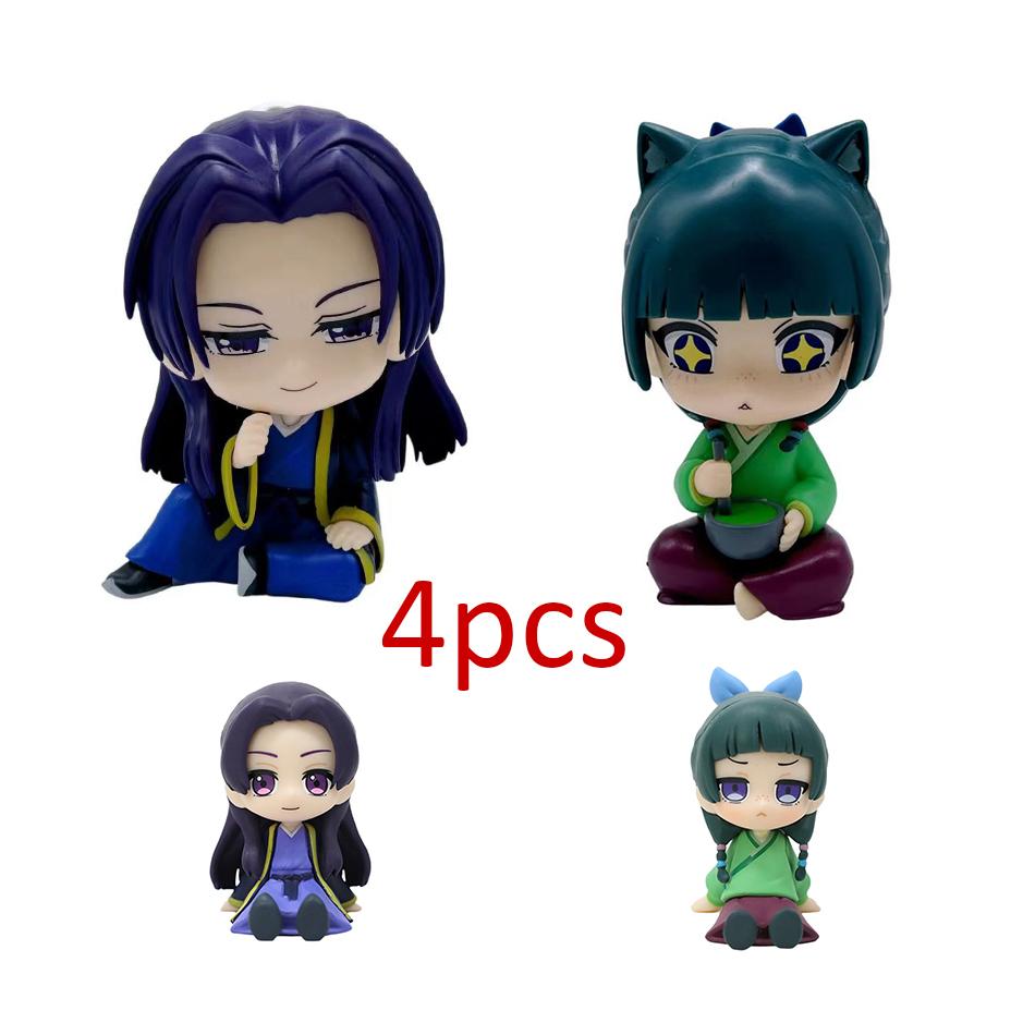 4 Piezas Q-Mini Las Crónicas del Boticario Maomao Jinshi Mini Figura Periféricos de Anime Kawaii Juguetes Sentados Adornos de Escritorio Coche Modelo Regalo