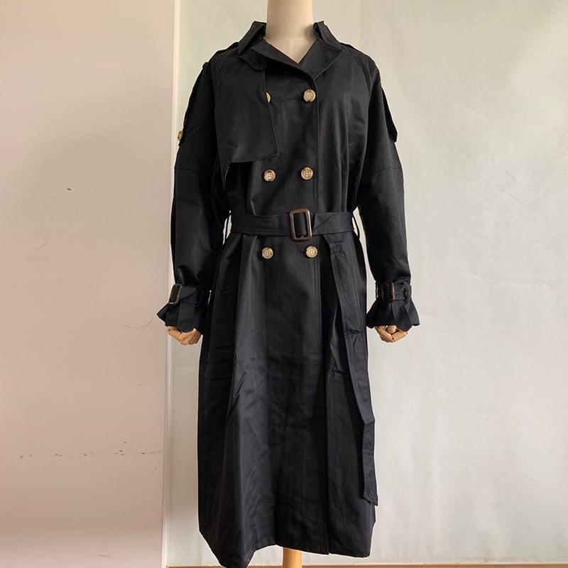 

Модный осенне-зимний повседневный хлопковый плащ с поясом, винтажные длинные пальто большого размера, пальто L чёрный
