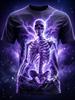 Men’s Fiery Lava Glowing Skeleton Crack Rock 3D Horror Print Crew Neck Lightweight Gothic Street Casual Short Sleeve T Shirt