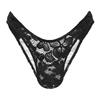 LittleForBig Men's T-Back Low-Waisted Briefs with Cute Ribbon Decorations and a Floral Mesh Design, Black, Size S