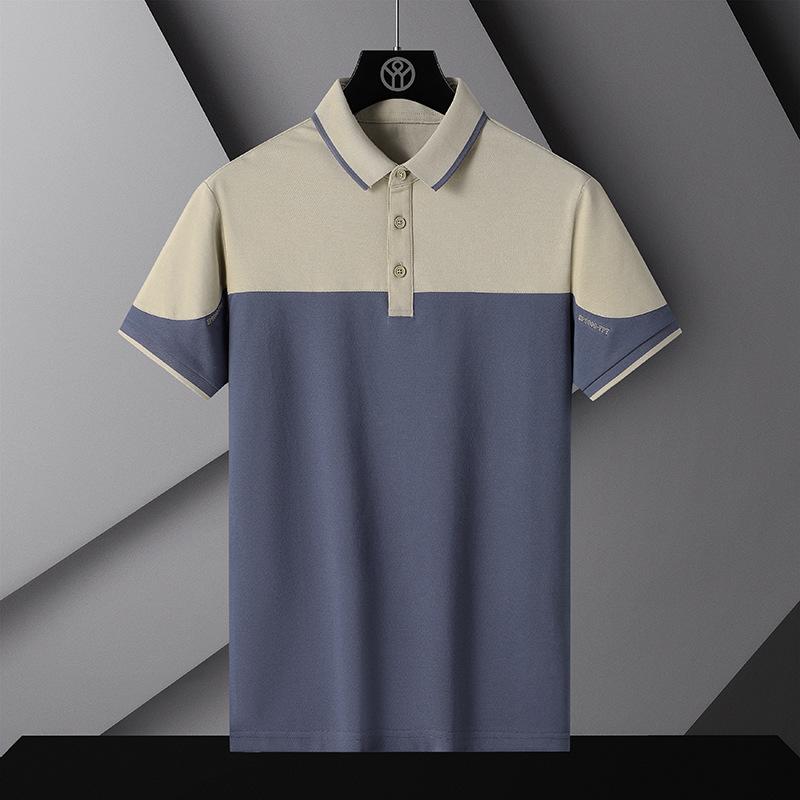 Men's Summer Polo Shirt T-Shirt Comfortable Breathable Splicing Tee Solid Color Loose Casual Lapel Short-Sleeve Shirt