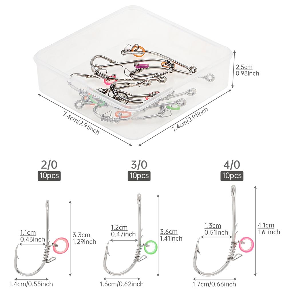 30pcs Carbon Steel Barbed Shrimp Hooks 2/0-4/0 Universal Freshwater Saltwater with Storage Box