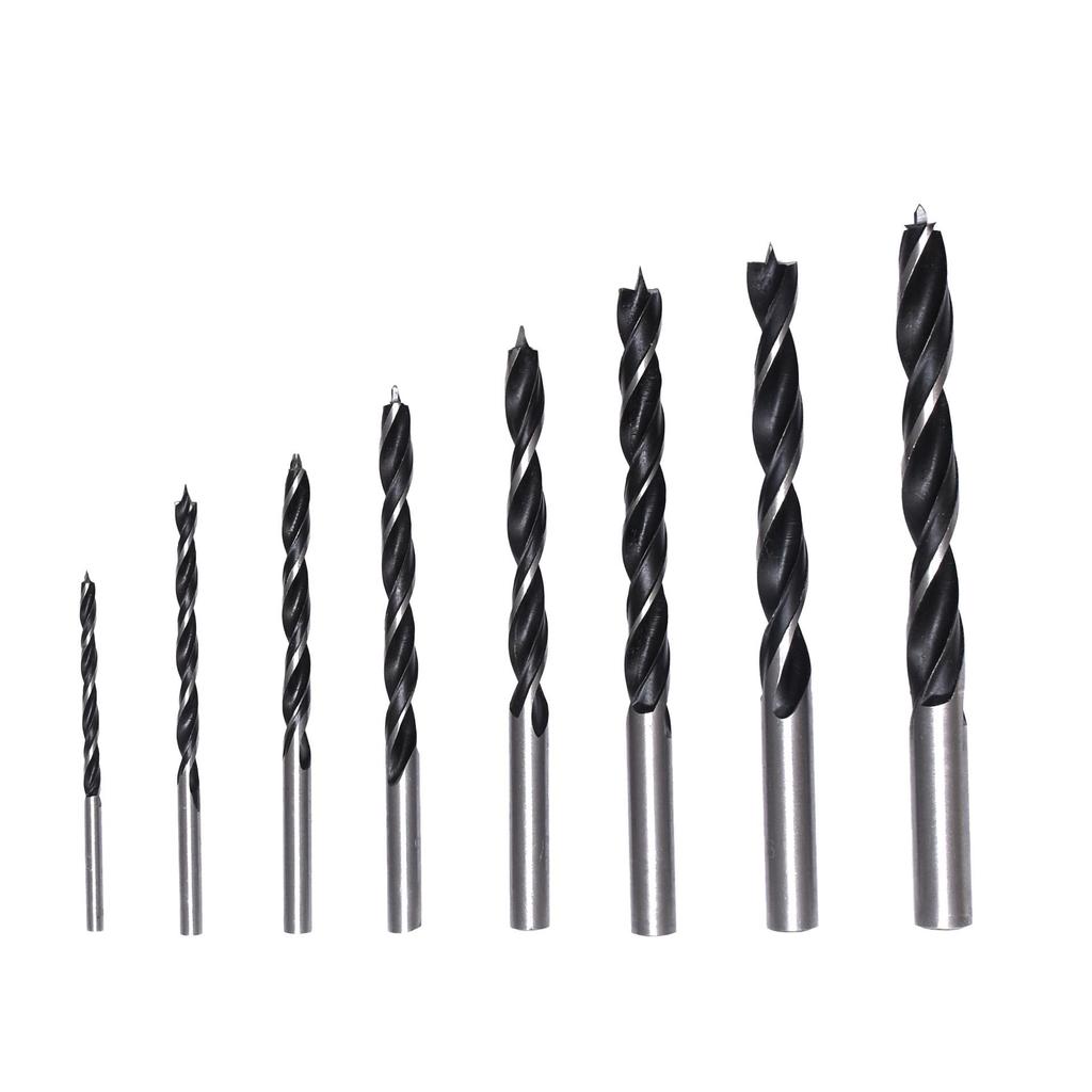 8-Piece High Carbon Steel Three-Point Woodworking Drill Bits Set (3-10mm) for Hand Drilling Wood Boards