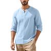 Men Shirt Round Neck Long Sleeve Loose Fit Shirt Pure Color Pleated Casual