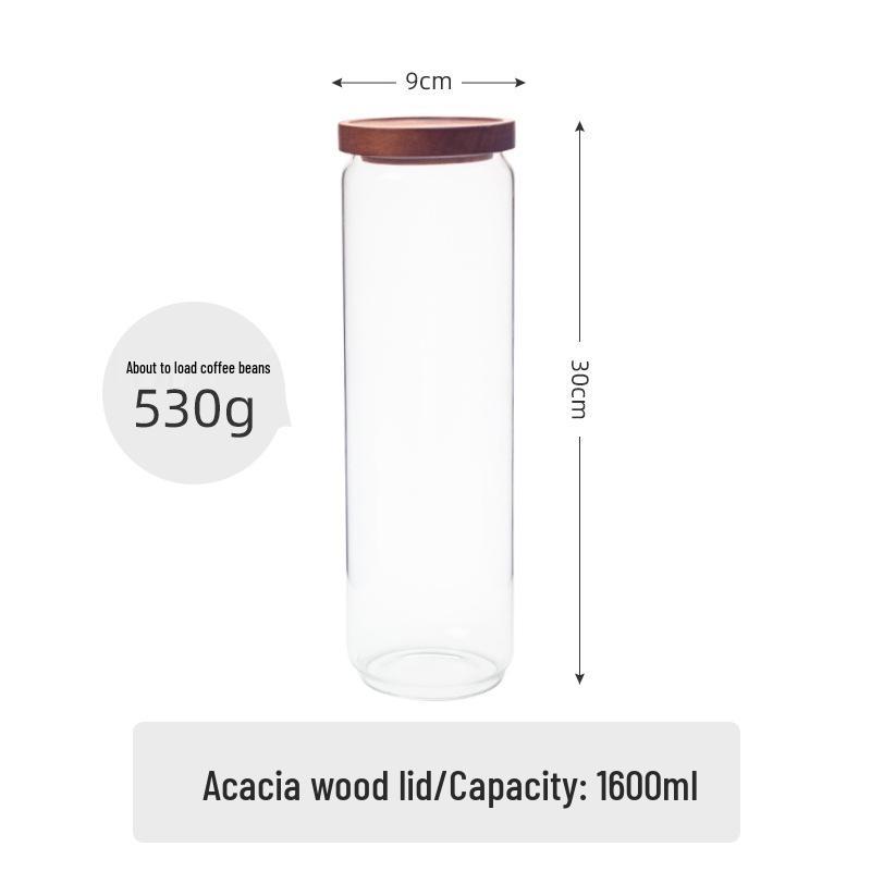 Acacia Wood-Lid Glass Jar for Coffee, Grains, Cereals, Dried Fruits, or Tea Storage