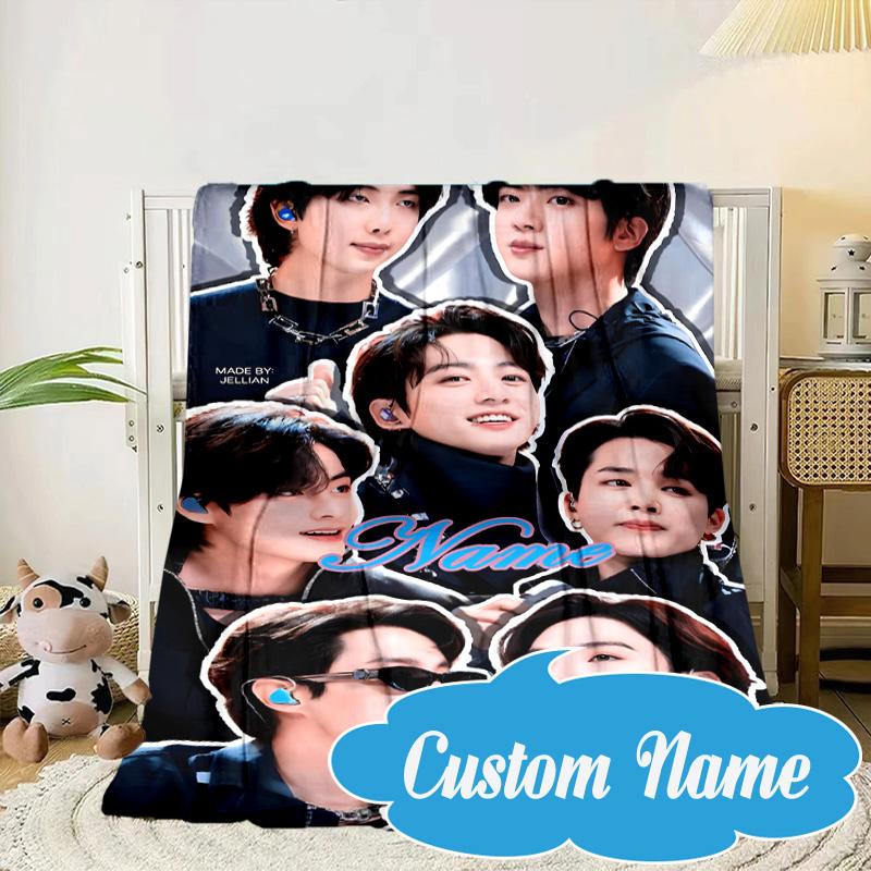 Custom Name K-pop Stars Friends Blanket bed sofa Blanket Flannel Blanket for Camping, Hiking, Picnic Essentials,gift for Fan family
