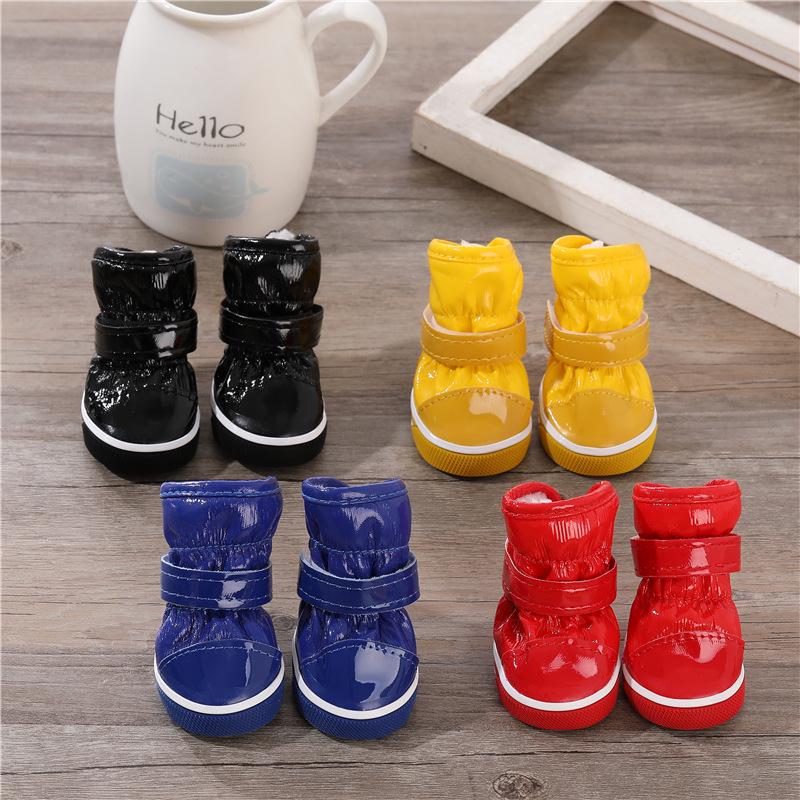 4pcs Dog Cotton Snow Boots for Puppies - Winter Plush Shoes for Teddy, Bichon, Pomeranian