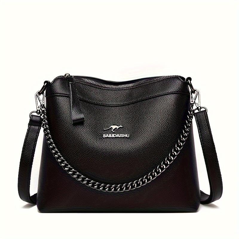 

Women s Elegant Crossbody Bag Black Handbag Black Textured Leather Handbag 26*9*22cm чорний