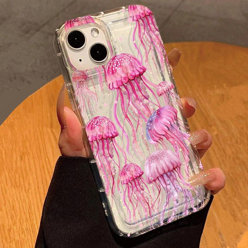 Pink Jellyfish Oceanic Print Phone Case For  Mi 13 12 11 Lite 5G 14 13T 13 12T 12 Poco X6 X5 F5 X3 Pro Airbag Sharks Cover