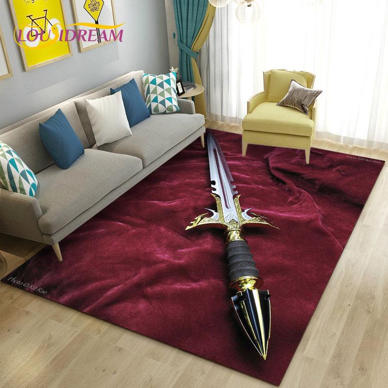 3D Sword Dagger Machete Saber Knife Area Rug,Carpet Rug for Living Room Bedroom Sofa Doormat Decor,Kid Play Non-slip Floor Mat