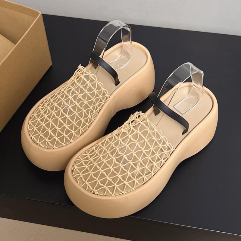 Fashion Vintage Mesh Cut-Out Closed Toe Platform Sandals Women Chunky Wedge Heel Beach Resort Slippers Summer Single Strap Outdoor Shoes
