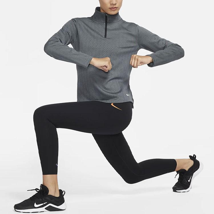 Nike Solid Color Logo Half-Zip Knit Top Women Tops Smoke-Gray DD6573-010