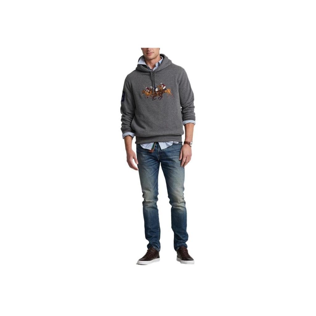Polo Ralph Lauren FW22 Three Pony Hooded Drawstring Long Sleeve Sweatshirt Men Sweatshirt Gray MNPOKNI16822189-020