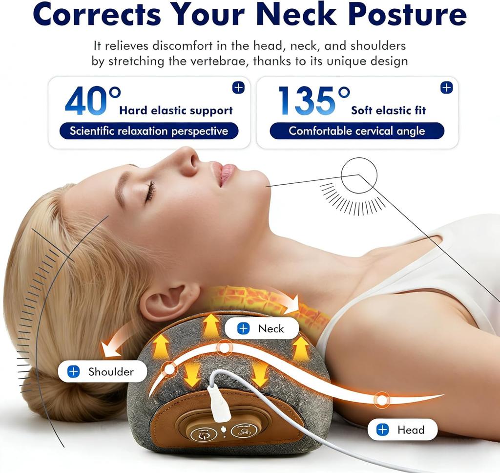 Plug-in 3-in-1 Hot Compress Massage Neck Pillow Rich Bag Aligners Memory Cotton Neck Brace Deep Relaxation Cervical Traction Pillow