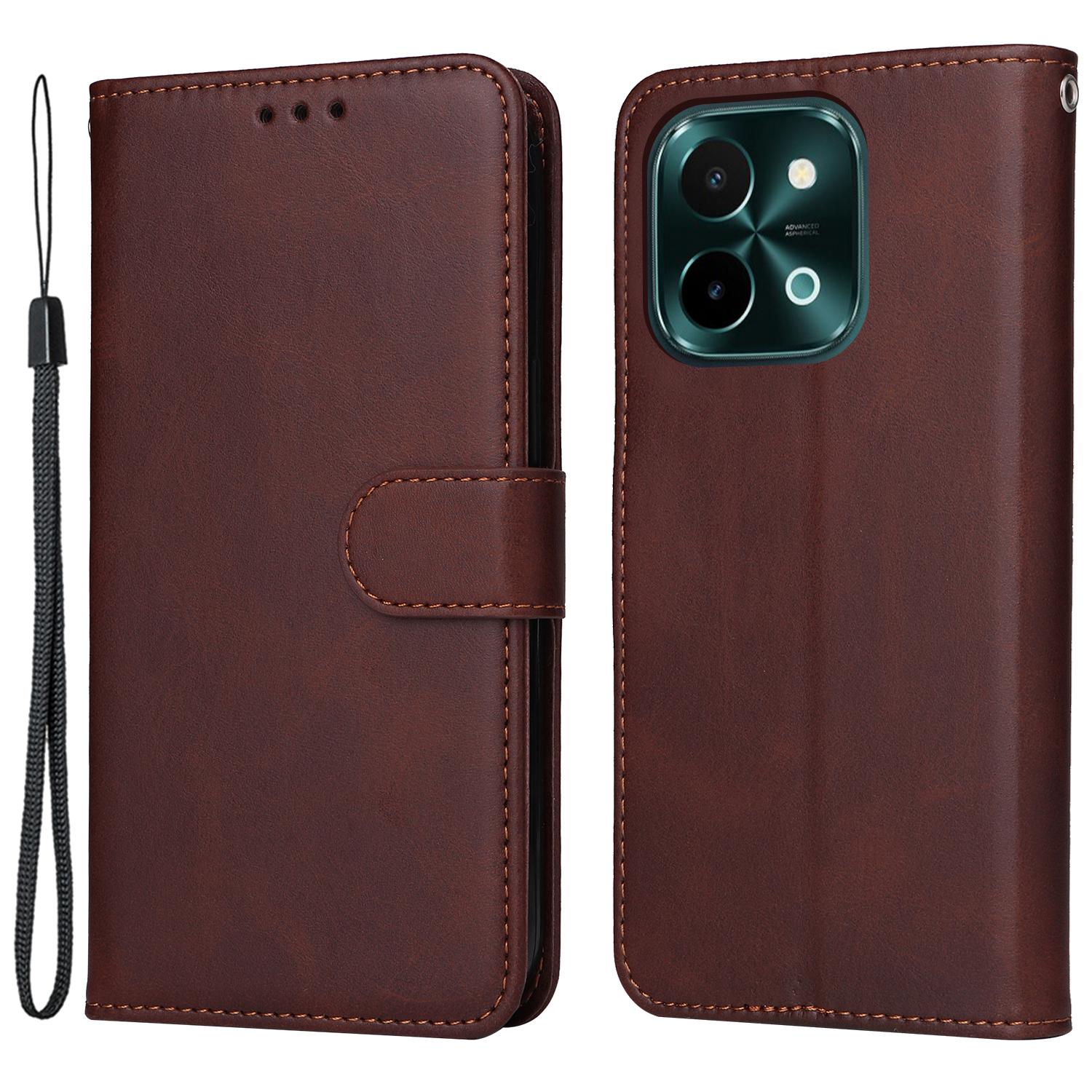 

For vivo Y28 4G/iQOO Z9x 5G Case Calf Texture Leather Wallet Phone Cover Brown