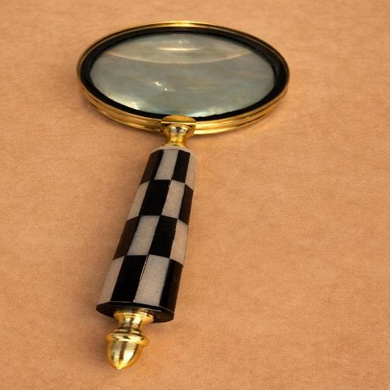 

Brass Magnifying Glass with Black White Inlay Handle Nautical Desk Decor