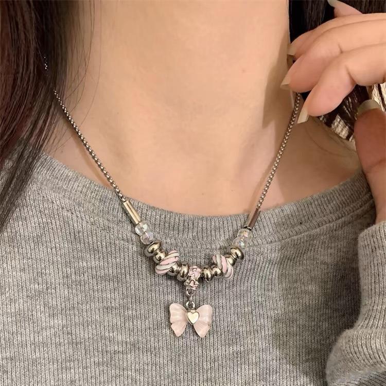 Female Niche Threaded Collarbone Bow Necklace necklace