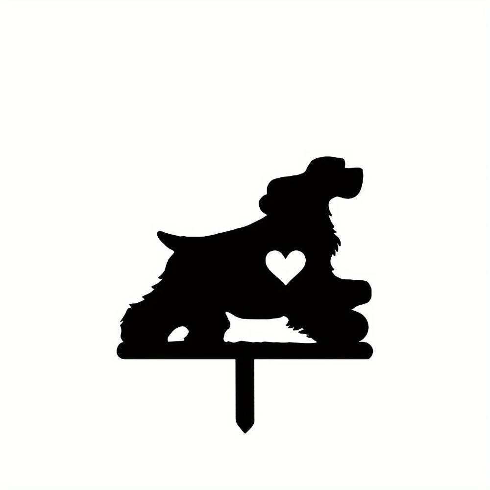 Happy Dog Garden Stake Iron Art Silhouette Metal Yard Sign Creative Outdoor Courtyard Garden Decoration for Pet Commemoration