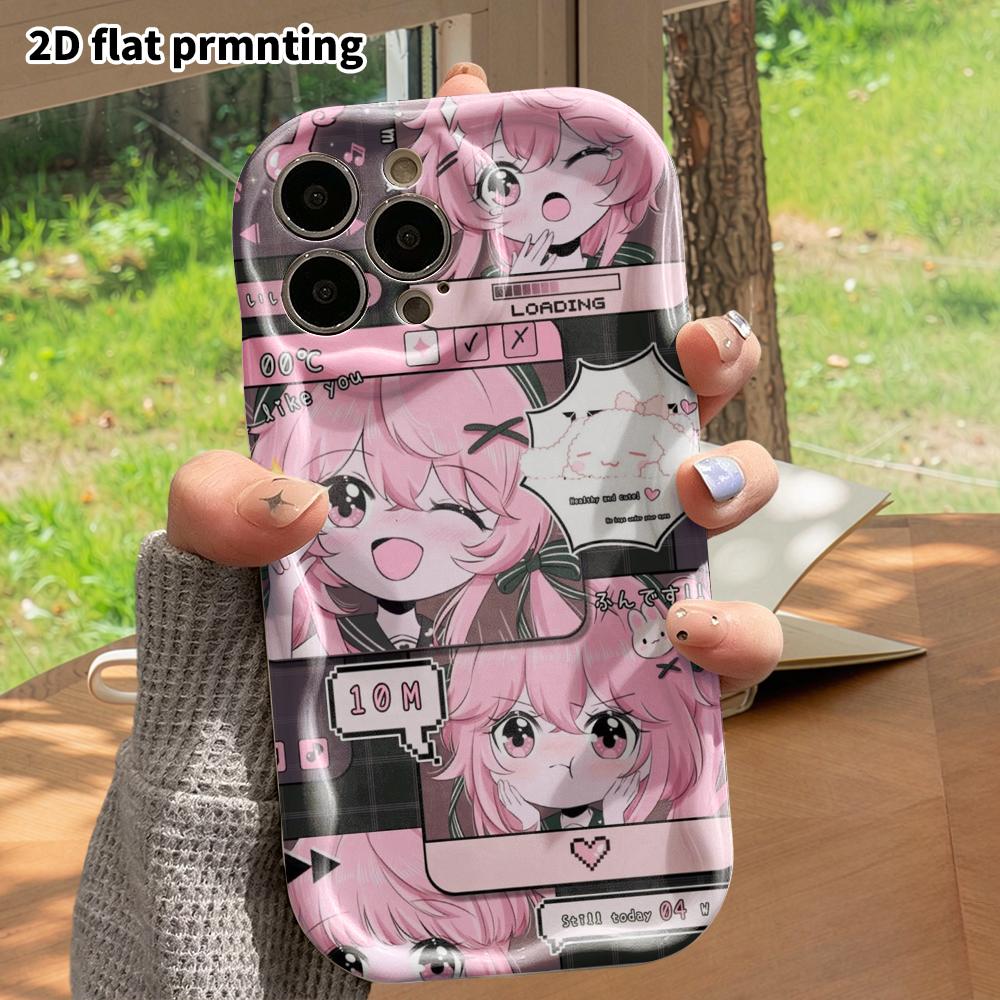 Phone Case: 2D flat, suitable for iPhone 18, 17, 16, 15, 14, 13, 12Pro protective case, pink-haired girl electronics, perfect Christmas and Halloween
