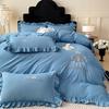 Small Fresh Washed Knitted Pure Cotton Embroidered Four-piece Bedding Set Quilt Cover Bed Sheet Bed Skirt