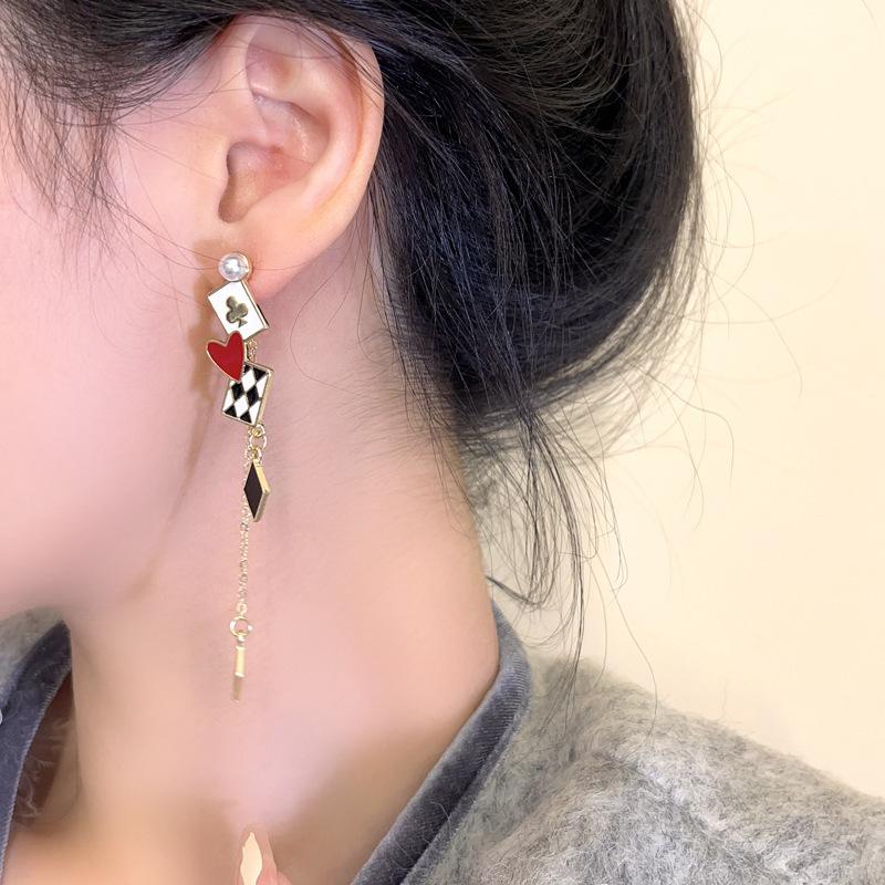 Fashionable Creative Earrings With Spades And Red Peach Pendant Earrings